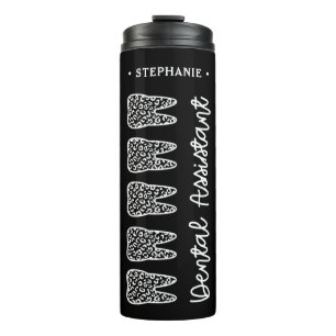 Personalized Dental Assistant Leopard Print Tooth Thermal Tumbler