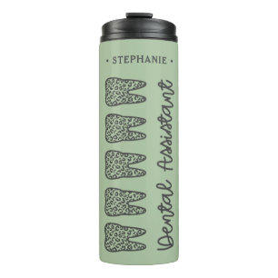 Personalized Dental Assistant Leopard Print Tooth Thermal Tumbler