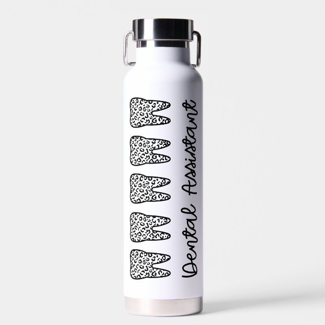 Personalized Dental Assistant Leopard Print Tooth  Water Bottle (Front)