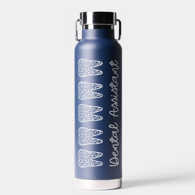 Personalized Dental Assistant Leopard Print Tooth  Water Bottle (Front)