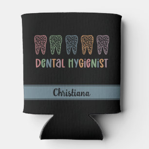 Personalized Dental Hygienist Leopard Print teeth Can Cooler