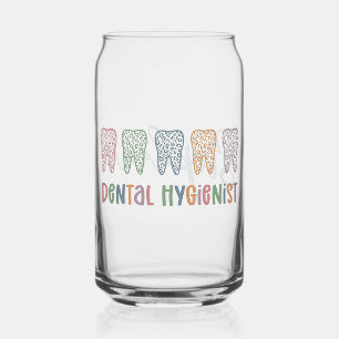 Personalized Dental Hygienist Leopard Print teeth Can Glass
