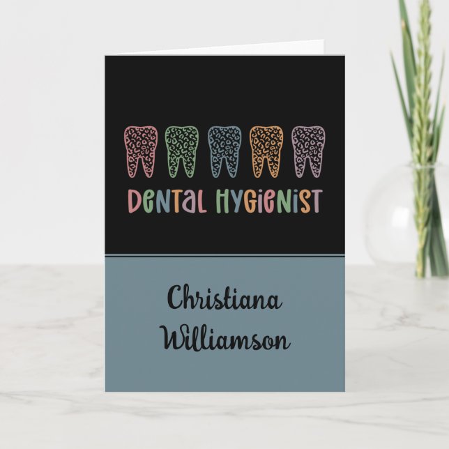 Personalized Dental Hygienist Leopard Print teeth Card (Front)
