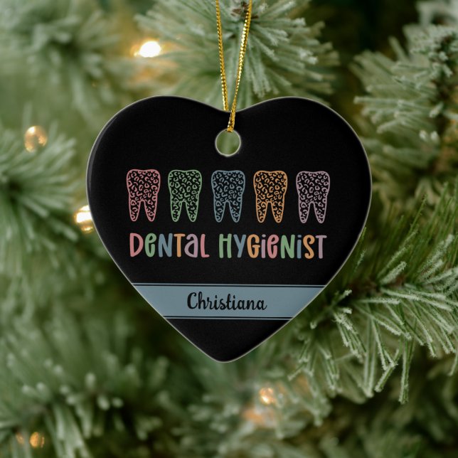 Personalized Dental Hygienist Leopard Print teeth Ceramic Ornament (Tree)