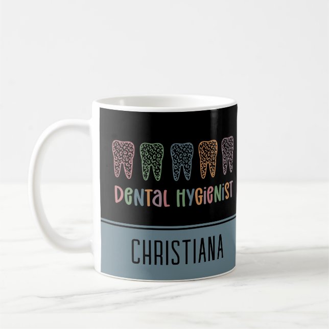 Personalized Dental Hygienist Leopard Print teeth Coffee Mug (Left)
