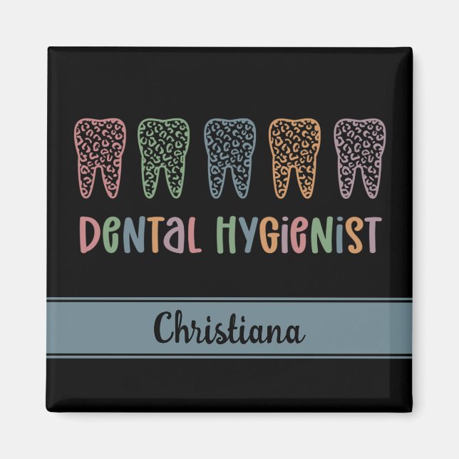 Personalized Dental Hygienist Leopard Print teeth Magnet (Front)