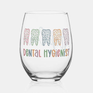 Personalized Dental Hygienist Leopard Print teeth Stemless Wine Glass