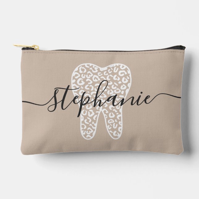 Personalized Dental Squad Leopard Print Tooth Accessory Pouch (Front)