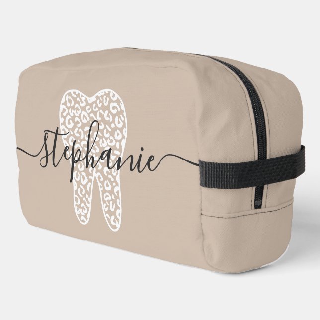 Personalized Dental Squad Leopard Print Tooth Dopp Kit (Left Corner)