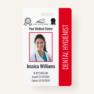 Personalized Dentist Office Logo Photo ID Red Badge