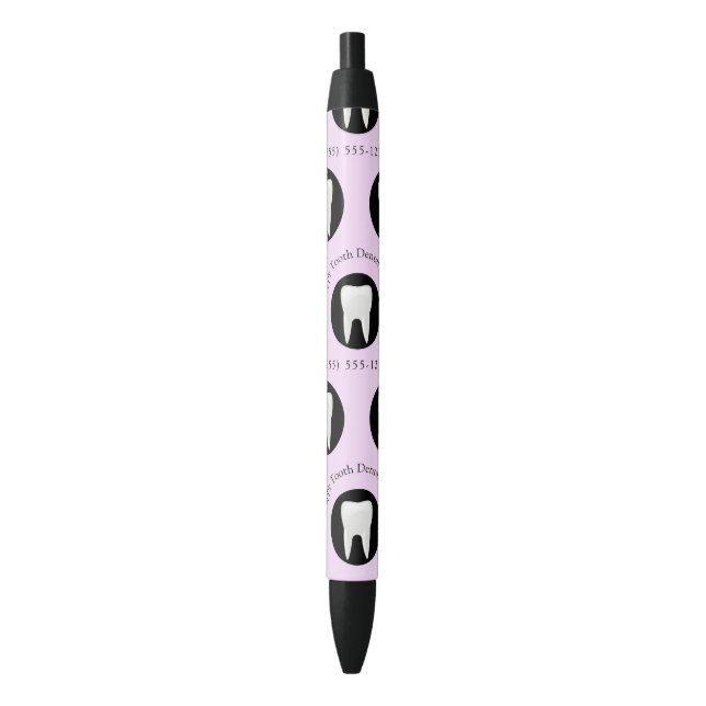 Personalized Dentist Office tooth Promotional Black Ink Pen (Front Vertical)