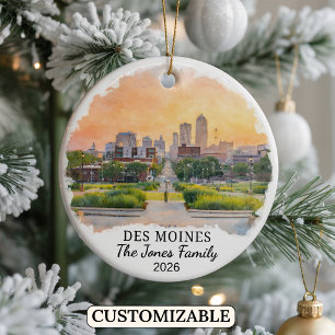 Personalized Des Moines Ornament, Custom Iowa Ceramic Ornament