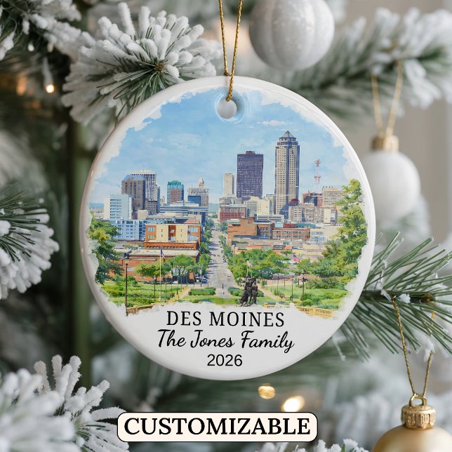 Personalized Des Moines Ornament, Custom Iowa Ceramic Ornament (Creator Uploaded)