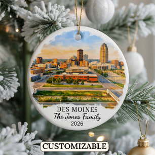 Personalized Des Moines Ornament, Custom Iowa Ceramic Ornament