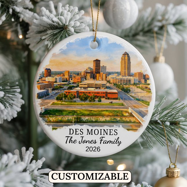 Personalized Des Moines Ornament, Custom Iowa Ceramic Ornament (Creator Uploaded)