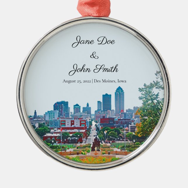 Personalized Des Moines Skyline Ornament (Front)