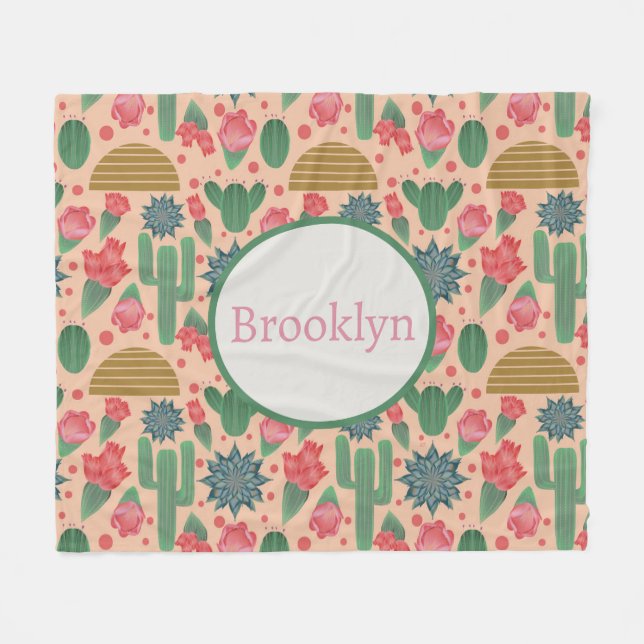 Personalized Desert Blush Pink Floral Fleece Blanket (Front (Horizontal))