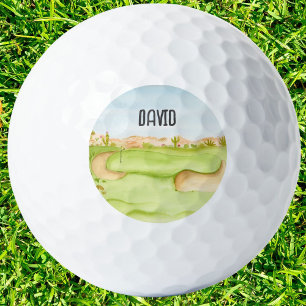 Personalized Desert Golf Course Watercolor Golf Balls