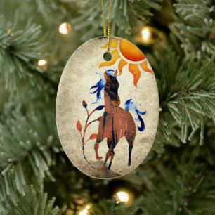 Personalized Desert Pony with Sun Horse Christmas Ceramic Ornament