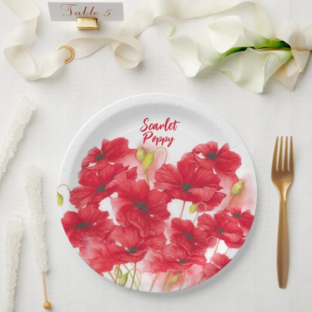 Personalized Design Scarlet Poppy.   Paper Plate (Wedding)