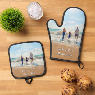 Personalized Design Your Own Photo and Custom Text Oven Mitt & Pot Holder Set