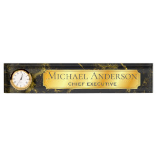 Personalized Desk NAME Plate Black GOLD MARBLE 2
