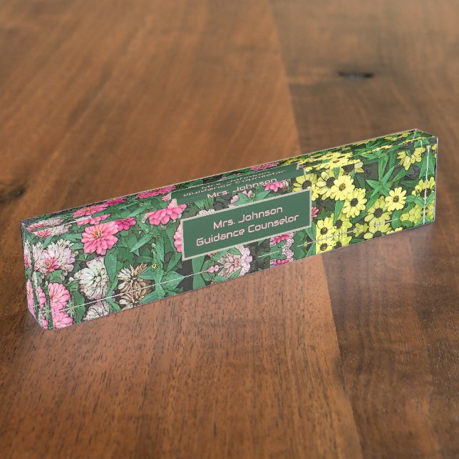 Personalized Desk Name Plate/Colourful Floral Nameplate (Side)