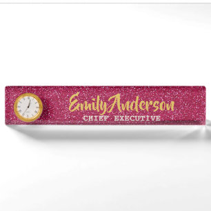 Personalized Desk NAME Plate PINK GLITTER GOLD