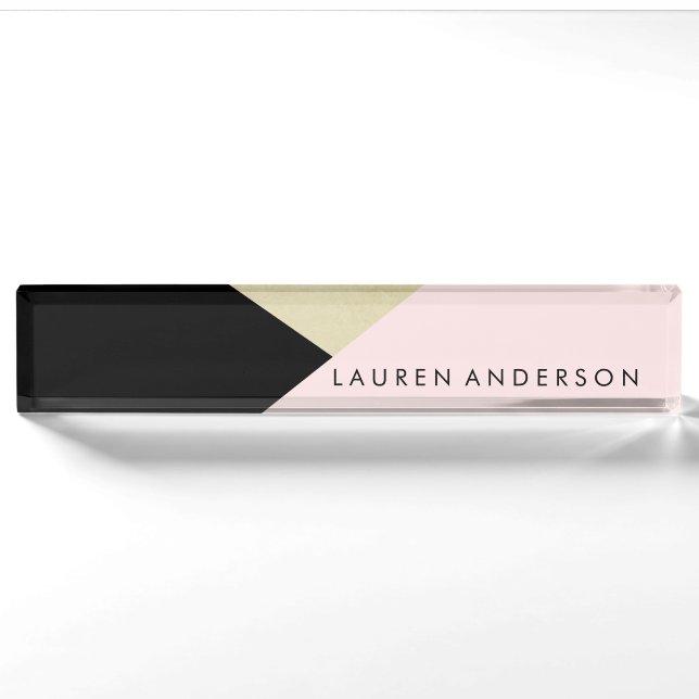 Personalized Desk Name Plate Plaque Pink Gold (Front)