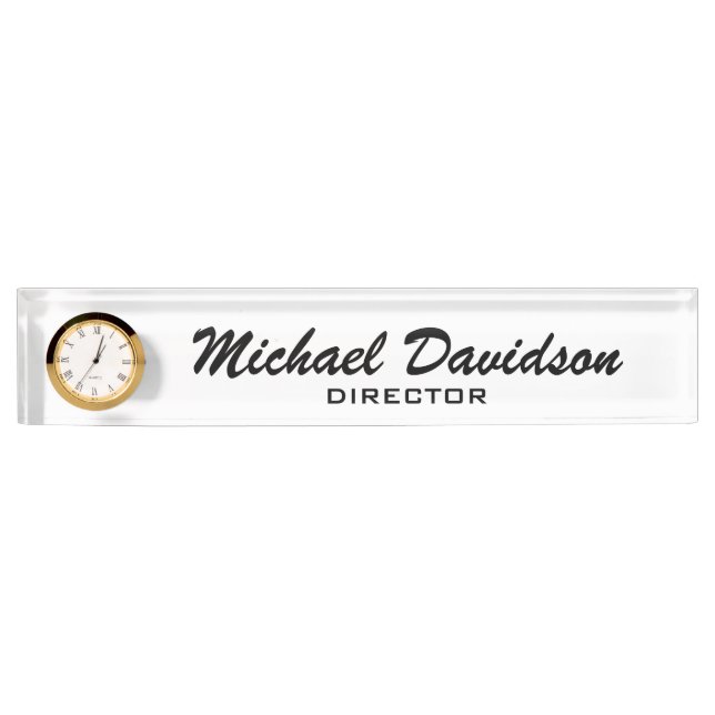 Personalized desk name plate with clock (Front)