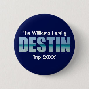 Personalized Destin Beach Trip Cool Blue 2 Inch Round Button