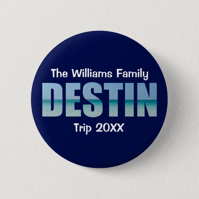 Personalized Destin Beach Trip Cool Blue 2 Inch Round Button (Front)