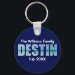 Personalized Destin Beach Trip Cool Blue Keychain<br><div class="desc">These cool custom Destin Florida keychains feature your personalized group name for a family reunion or trip to the Emerald Coast. The letters of the word DESTIN are filled with beautiful ocean photography for your vacation.</div>