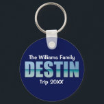 Personalized Destin Beach Trip Cool Blue Keychain<br><div class="desc">These cool custom Destin Florida keychains feature your personalized group name for a family reunion or trip to the Emerald Coast. The letters of the word DESTIN are filled with beautiful ocean photography for your vacation.</div>