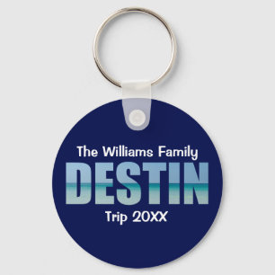 Personalized Destin Beach Trip Cool Blue Keychain
