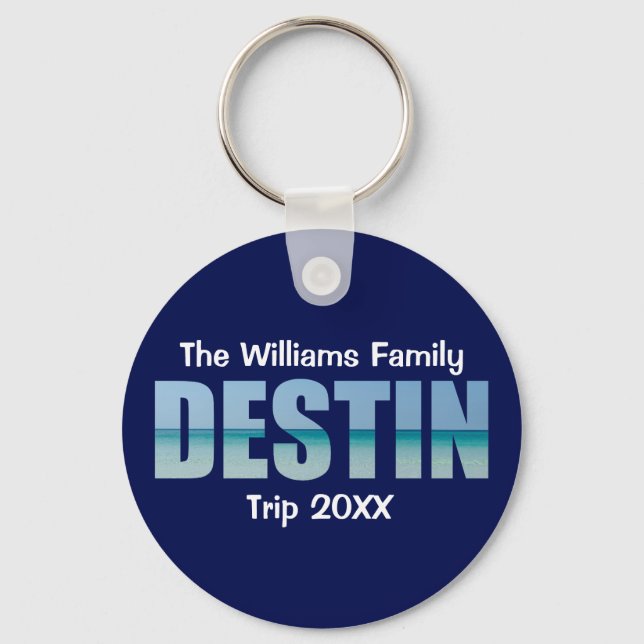 Personalized Destin Beach Trip Cool Blue Keychain (Front)