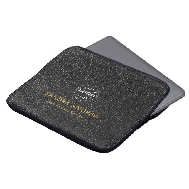 Personalized Detail Black Texture Laptop Sleeve (Front Top)