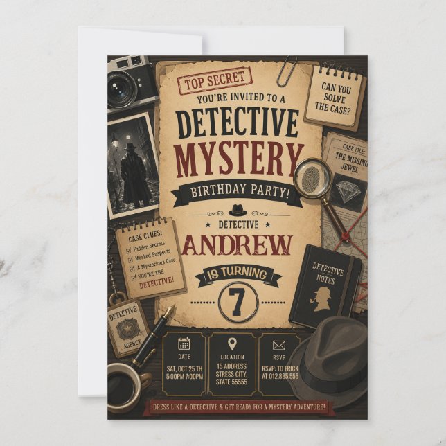 Personalized Detective Birthday Invitation (Front)