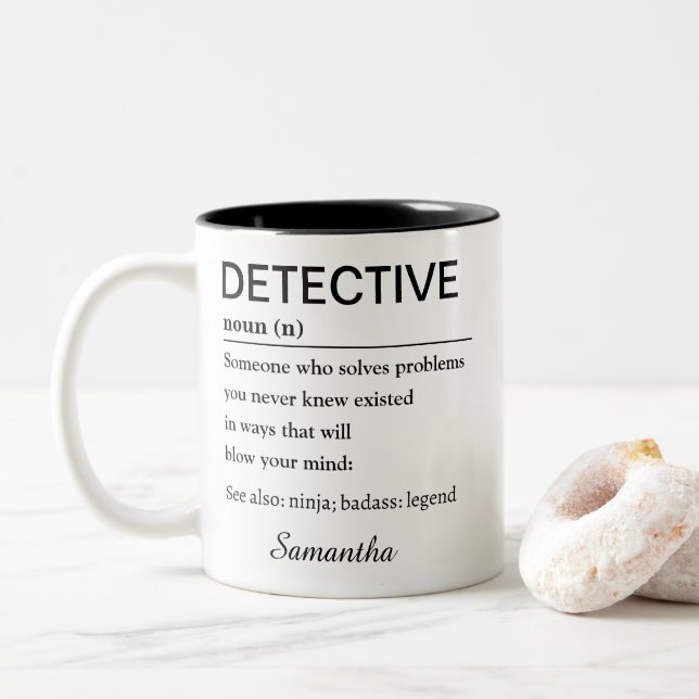 Personalized Detective Gift Funny Definition Two-Tone Coffee Mug (With Donut)