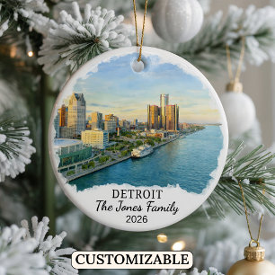 Personalized Detroit Ornament, Custom Michigan Ceramic Ornament