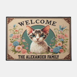 Personalized Devon Rex Cat Stylish Floral Welcome Doormat