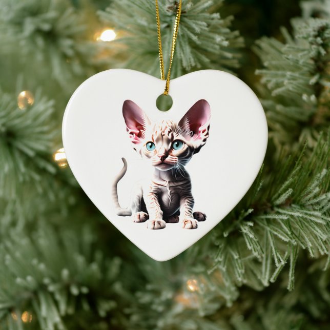 Personalized Devon Rex Kitten Ceramic Ornament (Tree)