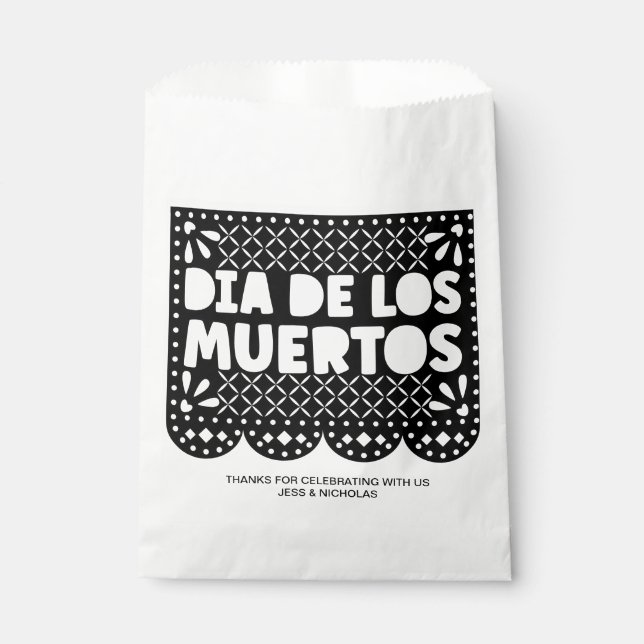 Personalized Dia de los Muertos Black Picado Papel Favour Bag (Front)