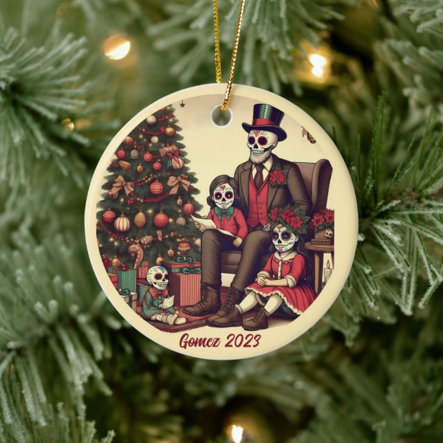 Personalized Día de los Muertos Christmas Holiday Ceramic Ornament (Tree)
