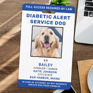 Personalized Diabetic Alert Service Dog Photo ID Badge