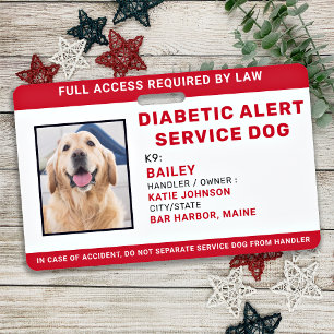 Personalized Diabetic Alert Service Dog Photo ID Badge