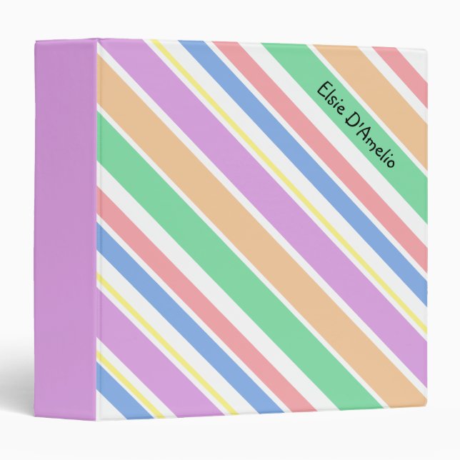  Personalized Diagonal Stripe Multicolor Pastel Binder (Front/Spine)