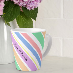 Personalized Diagonal Stripe Pastel Multi Colour Latte Mug