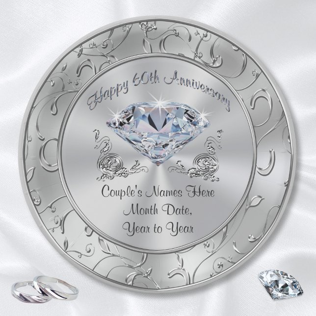 Personalized Diamond 60th Anniversary Paper Plates (60th wedding anniversary plates and napkins. Diamond anniversary party supplies. 60 years marriage.)