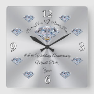 Personalized Diamond Anniversary Clock, CHRISTIAN Square Wall Clock